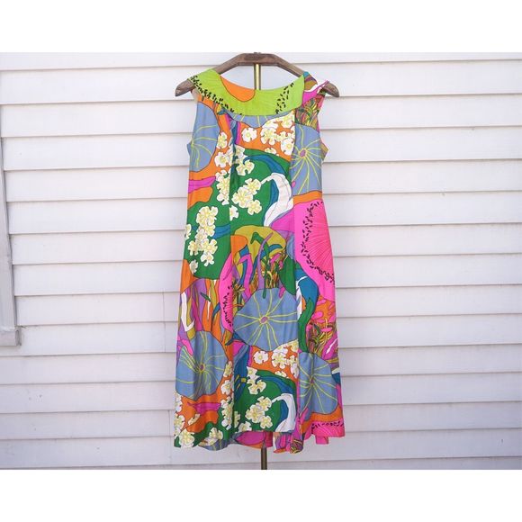 Vintage 60s Alice Polynesian Mod Cocktail Party Dress - Picture 2 of 7
